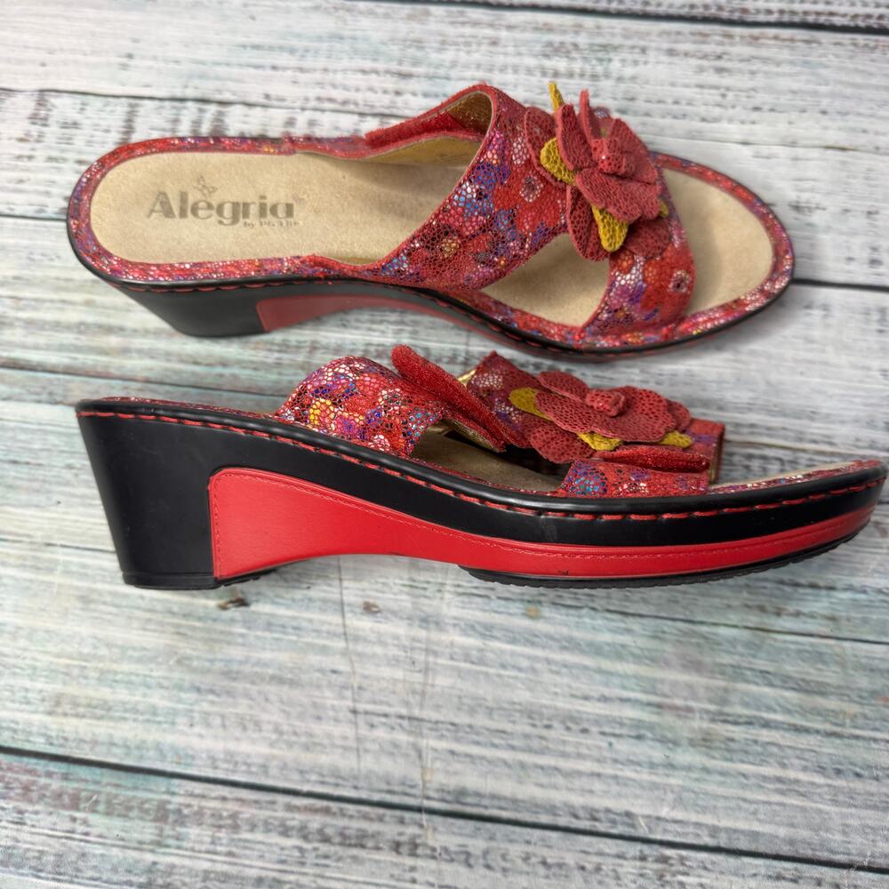 Alegria Lana Pink Floral Leather Wedge Sandals Size 39 US 9 - Picture 4 of 6